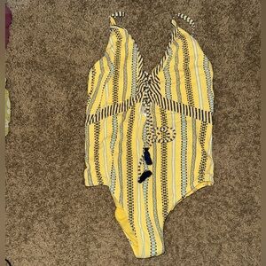 Yellow and Black Striped Swimsuit